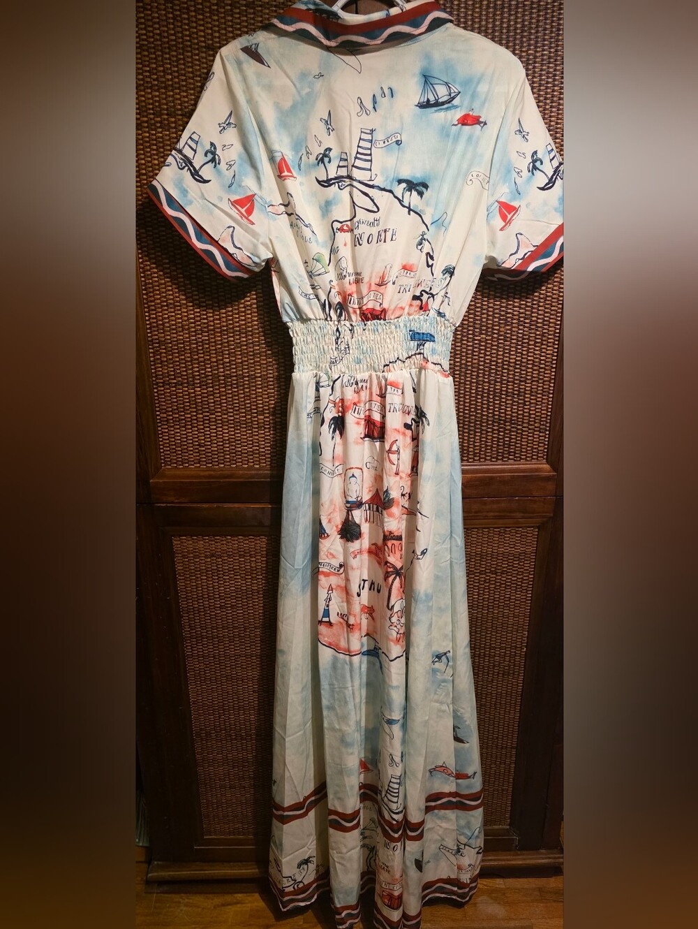 Halfheart Women’s Blue & Coral Map-Print Shirtdress Long PTP 19 Length 60 - Picture 3 of 4